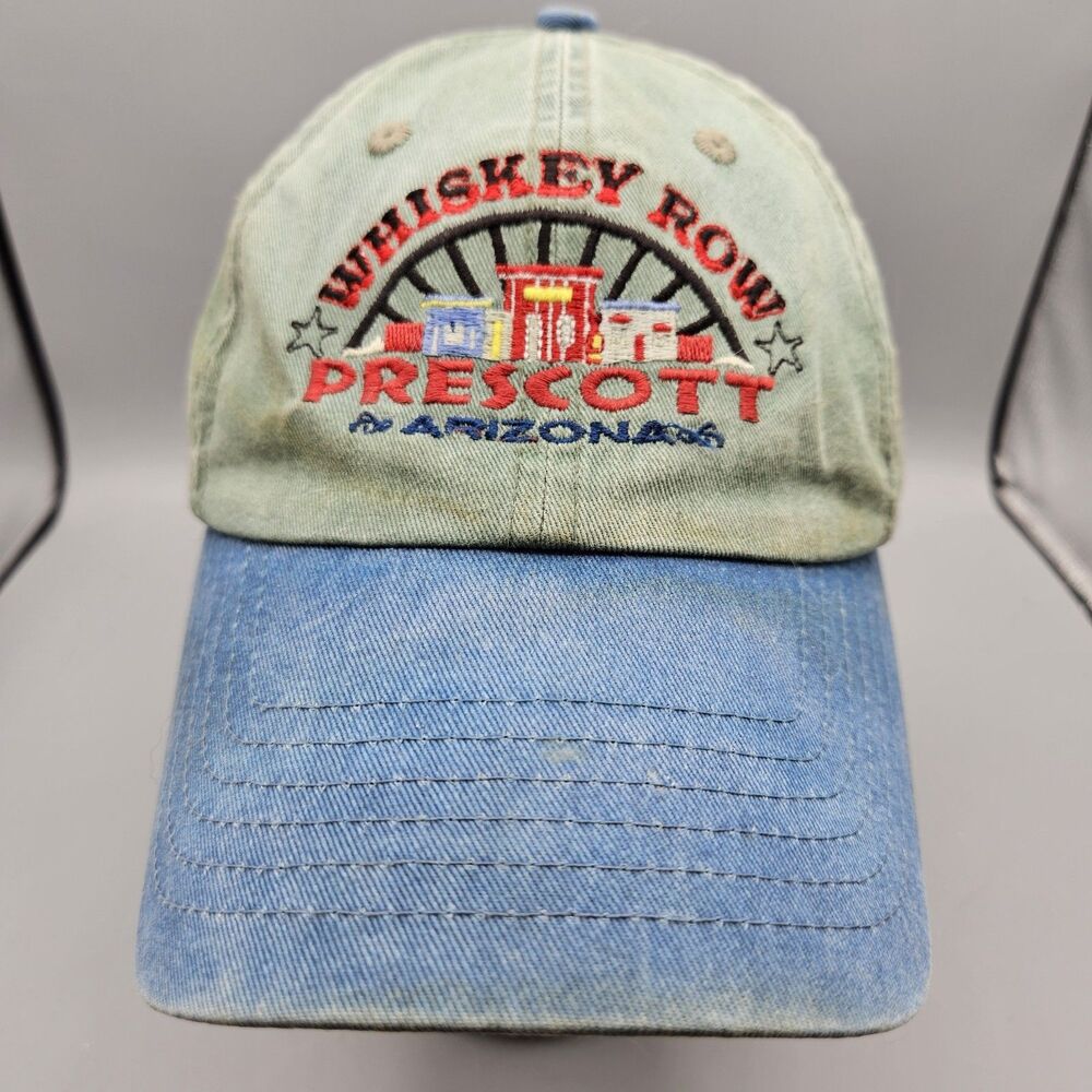 Vtg Whiskey Row Hat Prescott Arizona Hat Adjustable Hat Adult Fit Dad cap Green